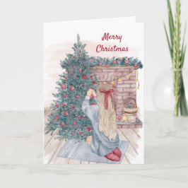 Vintage Girls dekorieren Bäume Feuerplatz Weihnach Feiertagskarte