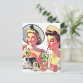 Vintage Girls Drink Illustration Postkarte (Stehend Vorderseite)