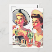 Vintage Girls Drink Illustration Postkarte (Vorne/Hinten)