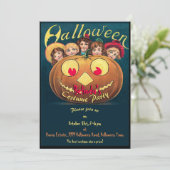Vintage Girls im KürbisHalloween Einladung (Stehend Vorderseite)