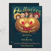 Vintage Girls im KürbisHalloween Einladung (Vorne/Hinten)