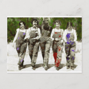 Vintage Girls - Spaßige, feministische Kunst Postkarte