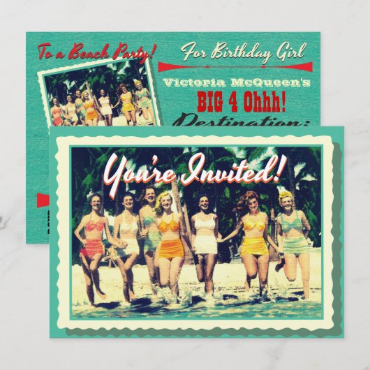 Vintage Girl's Weekend Beach Party Einladung (Vorne/Hinten)