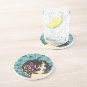Vintage Girly Girl Pfau Untersetzer