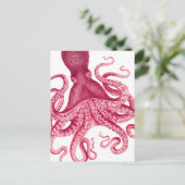 Vintage Girly Pink Octopus Illustration Postkarte (Stehend Vorderseite)