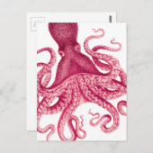 Vintage Girly Pink Octopus Illustration Postkarte (Vorne/Hinten)
