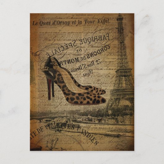 Vintage girly Schuhe Turms Paris Eiffel Postkarte (Vorderseite)