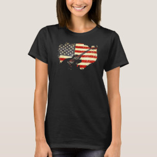 Vintage Gitarre Gitarrist Us Amerikanische Flagge  T-Shirt
