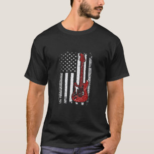 Vintage Gitarre Gitarrist Us Amerikanische Flagge  T-Shirt