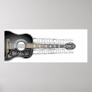 Vintage Gitarre mit Noten - Poster drucken