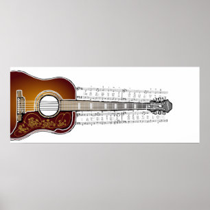Vintage Gitarre mit Noten - Poster drucken