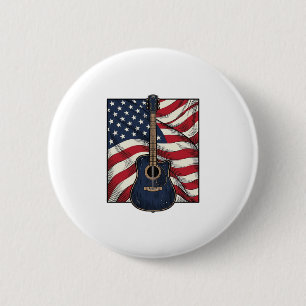 Vintage-Gitarre Patriotische Flagge Vektor-Shirt-D Button