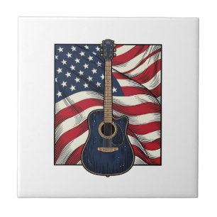 Vintage-Gitarre Patriotische Flagge Vektor-Shirt-D Fliese