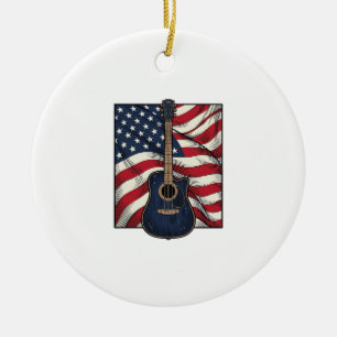Vintage-Gitarre Patriotische Flagge Vektor-Shirt-D Keramik Ornament