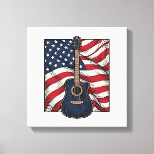 Vintage-Gitarre Patriotische Flagge Vektor-Shirt-D Leinwanddruck