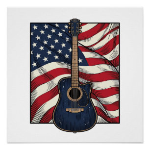 Vintage-Gitarre Patriotische Flagge Vektor-Shirt-D Poster