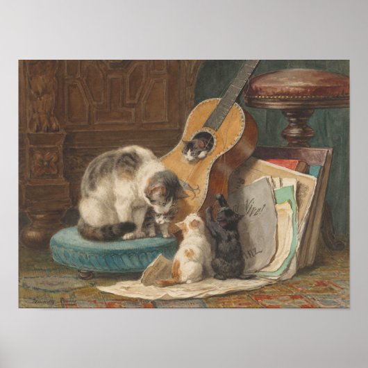 Vintage Gitarre Print Cat Kittens Piano Musiker Poster (Vorne)