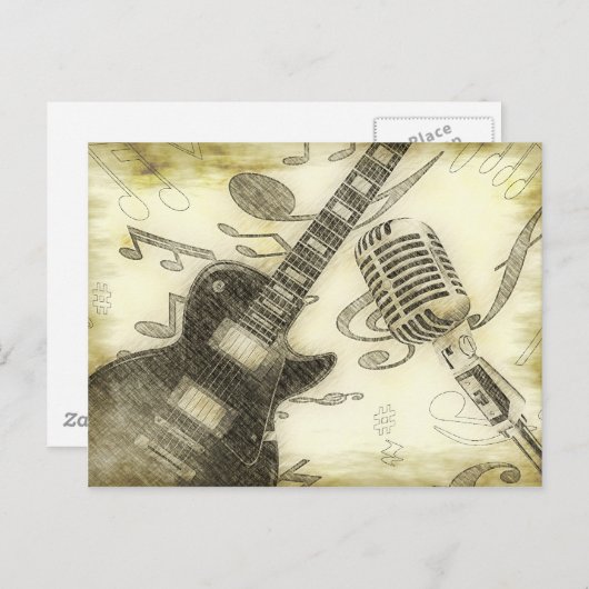 Vintage Gitarre und Mikrofon Postkarte (Vorne/Hinten)