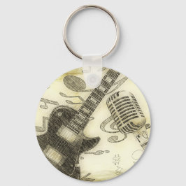 Vintage Gitarre und Mikrofon Schlüsselanhänger
