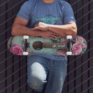 Vintage Gitarre und Rose Illustration Art Skateboard