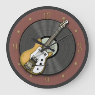 Vintage Gitarre und Vinyl-Schallplatten-Wanduhr in Große Wanduhr