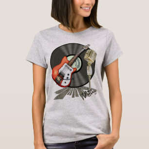 Vintage Gitarren- und Mikrofon-Design T-Shirt