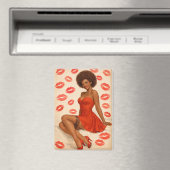Vintage Glam Afro Pin-Up Art with Lipstick Kisses Magnet (In Situ (Geschirrspüler))