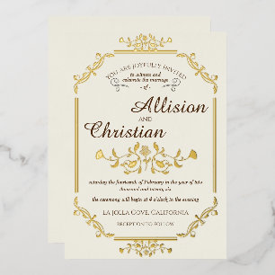 Vintage Glam Hochzeit Goldfolie Einladung