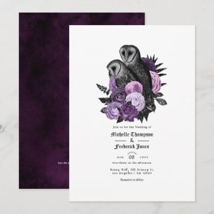 Vintage Glam Lila Eulen Gothic Hochzeits-QR-Code Einladung