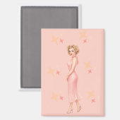 Vintage Glam Pin-Up Girl in Blush Pink Magnet (Vorderseite/Rückseite)