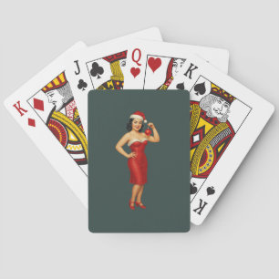 Vintage Glam Pin-Up Weihnachtsgirl Spielkarten