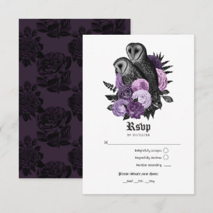 Vintage Glam Purpur-Eulen Gothic-Hochzeit RSVP Karte