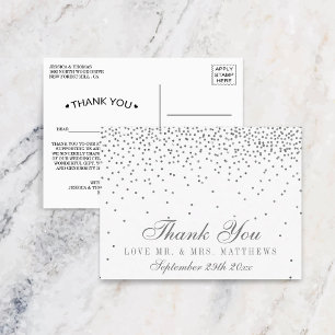 Vintage Glam Silber Konfetti Hochzeit Danke Postkarte