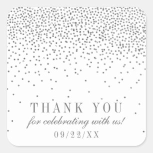 Vintage Glam Silber Konfetti Hochzeit Danke Quadratischer Aufkleber