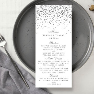 Vintage Glam Silber-Konfetti-Hochzeits-Menükarten Werbekarte