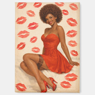 Vintage Glamour Afro Pin-Up-Kunst mit Lippenstift- Magnet