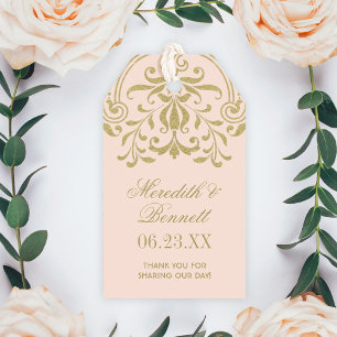 Vintage Glamour Blush Gold Monogramm Hochzeit Geschenkanhänger