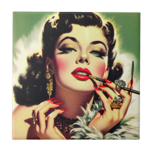 Vintage Glamour Girl aus den 50er Jahren Fliese