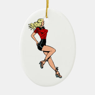 Vintage Glamour Girl von nebenan, blonde Bomberbra Keramikornament