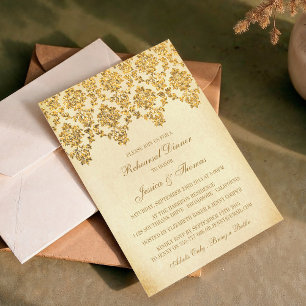Vintage Glamour Gold Damast Probedinner Einladung
