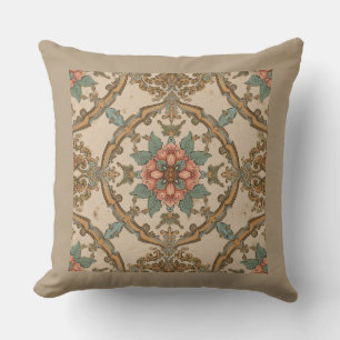 Vintage Glamour, Ornament Gold Khaki Türkis Rosa,  Kissen