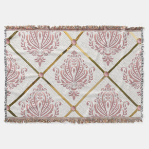 Vintage Glamour Rose Mauve Damast auf weißem Leine Decke