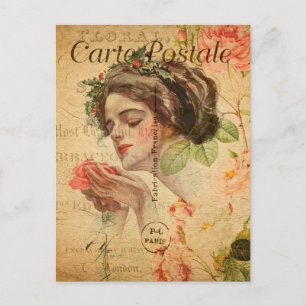 Vintage glamouröse Lady Rose Floral Französisch Postkarte