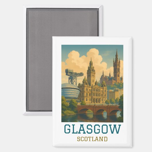 Vintage Glasgow Scotland Travel Magnet (Vorderseite/Rückseite)