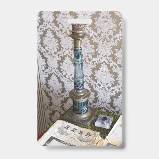 Vintage Glaskerzenhalterung Ausweis (Vorderseite)