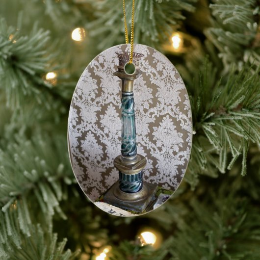 Vintage Glaskerzenhalterung Keramikornament (Baum)