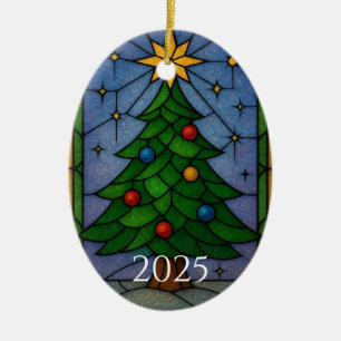 Vintage Glasmalerei Weihnachtsbaum Kunstwerk Keramik Ornament