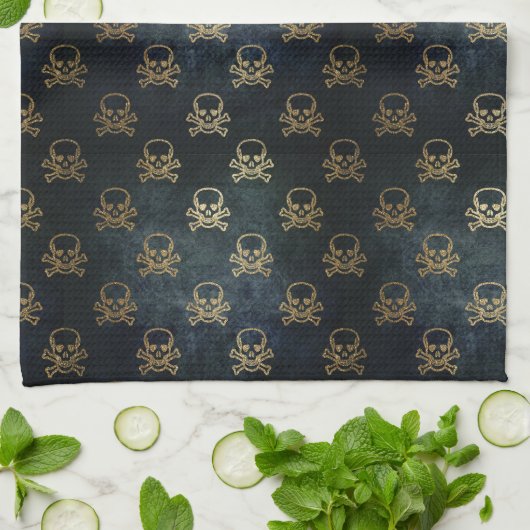 Vintage Glattlederschädel und -knochen Geschirrtuch (Gefaltet)