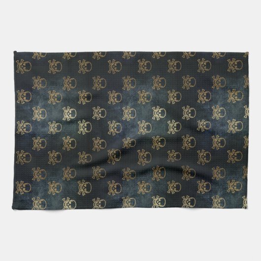 Vintage Glattlederschädel und -knochen Geschirrtuch (Horizontal)