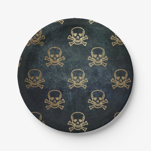 Vintage Glattlederschädel und -knochen Pappteller (Vorderseite)